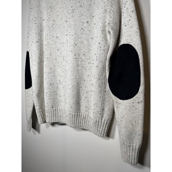 CHAPS Cream Heathered Mock Neck Elbow Patch Sweater Fisherman Academic Small - Picture 5 of 6